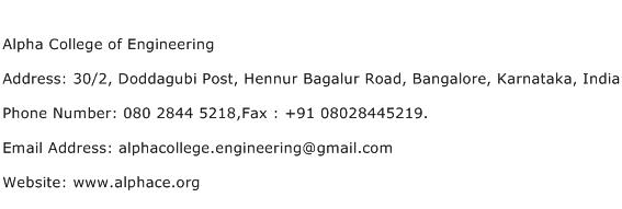 Alpha College of Engineering Address Contact Number