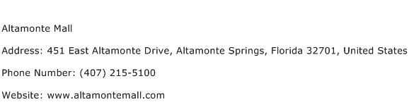 Altamonte Mall Address Contact Number