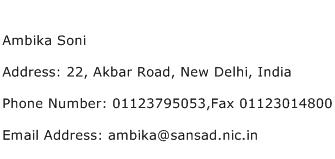 Ambika Soni Address Contact Number