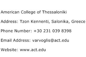 American College of Thessaloniki Address Contact Number
