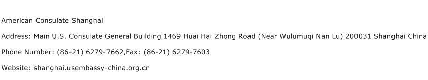 American Consulate Shanghai Address Contact Number