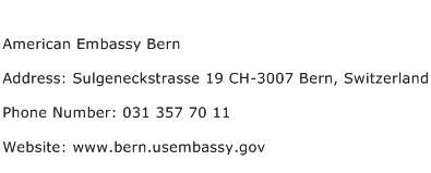 American Embassy Bern Address Contact Number