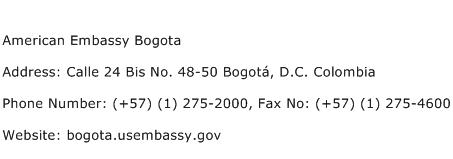 American Embassy Bogota Address Contact Number
