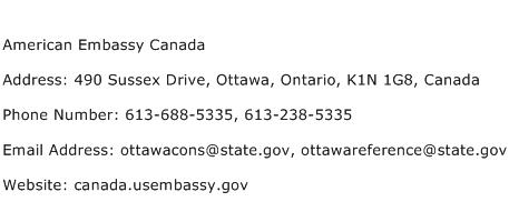American Embassy Canada Address Contact Number