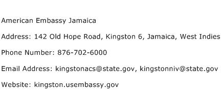American Embassy Jamaica Address Contact Number
