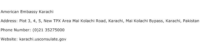 American Embassy Karachi Address Contact Number