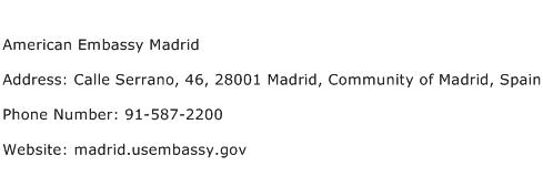 American Embassy Madrid Address Contact Number