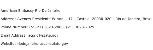 American Embassy Rio De Janeiro Address Contact Number