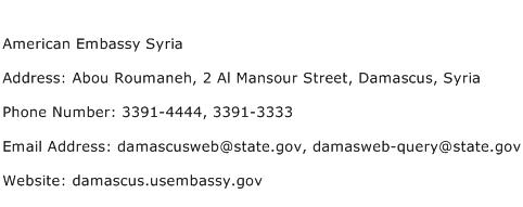 American Embassy Syria Address Contact Number
