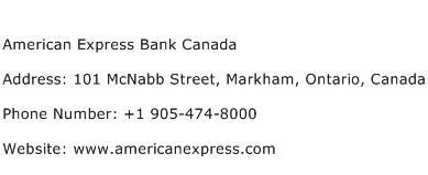 American Express Bank Canada Address Contact Number