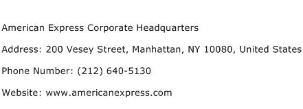 American Express Corporate Headquarters Address Contact Number