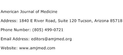 American Journal of Medicine Address Contact Number