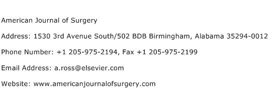 American Journal of Surgery Address Contact Number
