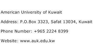 American University of Kuwait Address Contact Number