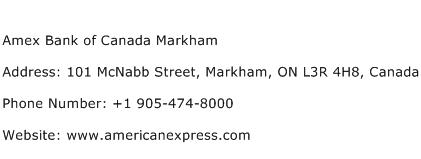 Amex Bank of Canada Markham Address Contact Number