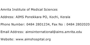 Amrita Institute of Medical Sciences Address Contact Number
