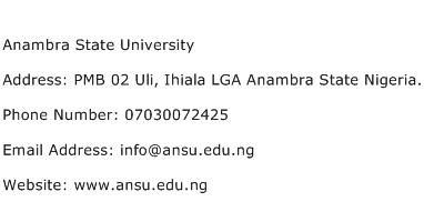 Anambra State University Address Contact Number