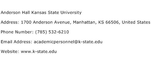 Anderson Hall Kansas State University Address Contact Number