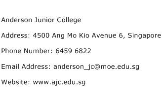 Anderson Junior College Address Contact Number