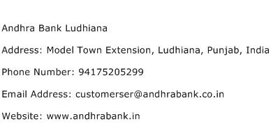 Andhra Bank Ludhiana Address Contact Number