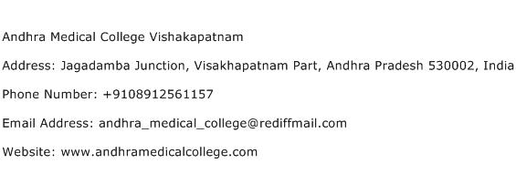 Andhra Medical College Vishakapatnam Address Contact Number