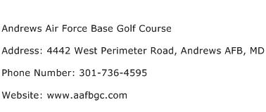 Andrews Air Force Base Golf Course Address Contact Number