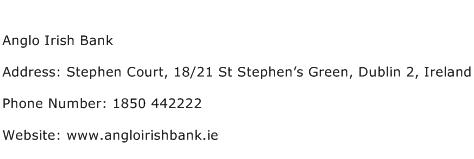 Anglo Irish Bank Address Contact Number