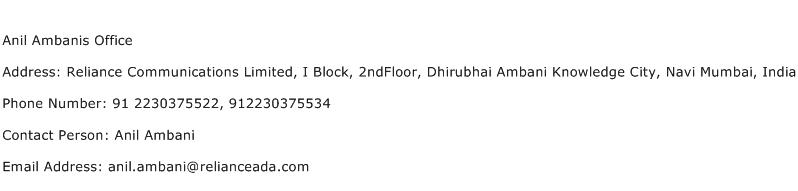 Anil Ambanis Office Address Contact Number