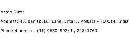 Anjan Dutta Address Contact Number