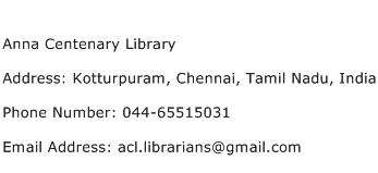 Anna Centenary Library Address Contact Number