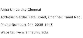 Anna University Chennai Address Contact Number