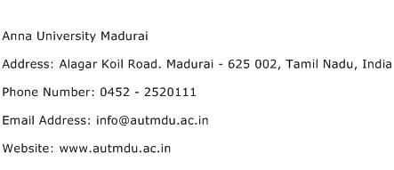 Anna University Madurai Address Contact Number