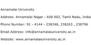 Annamalai University Address Contact Number