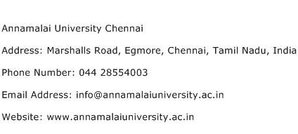 Annamalai University Chennai Address Contact Number