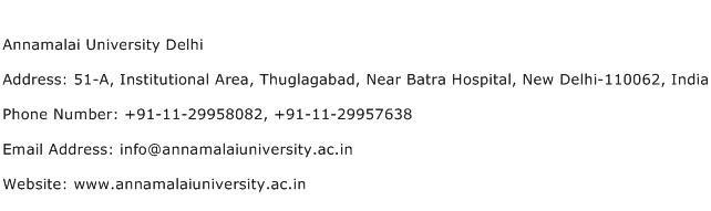Annamalai University Delhi Address Contact Number