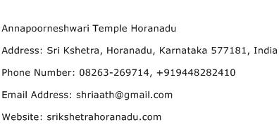 Annapoorneshwari Temple Horanadu Address Contact Number
