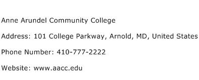 Anne Arundel Community College Address Contact Number