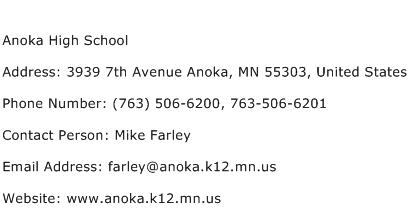 Anoka High School Address Contact Number