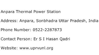 Anpara Thermal Power Station Address Contact Number