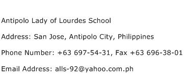 Antipolo Lady of Lourdes School Address Contact Number