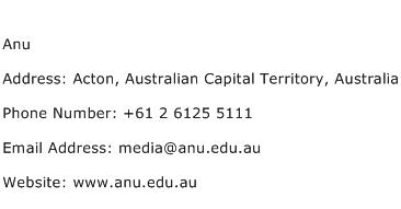 Anu Address Contact Number