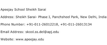 Apeejay School Sheikh Sarai Address Contact Number