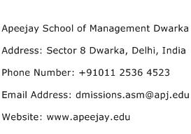 Apeejay School of Management Dwarka Address Contact Number