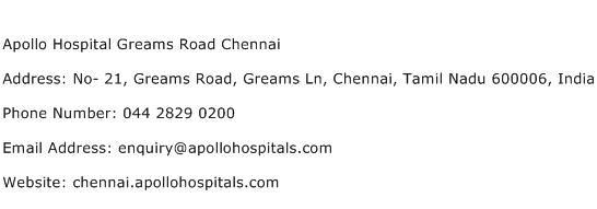 Apollo Hospital Greams Road Chennai Address Contact Number
