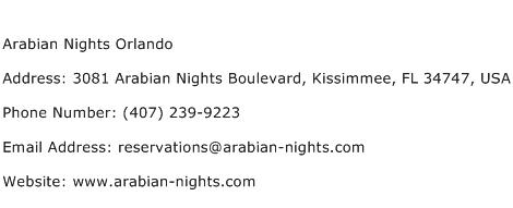 Arabian Nights Orlando Address Contact Number