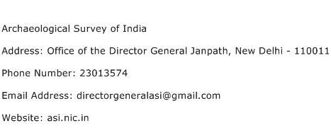 Archaeological Survey of India Address Contact Number