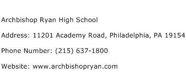 Archbishop Ryan High School Address Contact Number