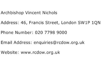 Archbishop Vincent Nichols Address Contact Number