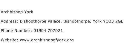 Archbishop York Address Contact Number