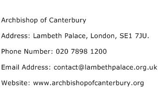 Archbishop of Canterbury Address Contact Number